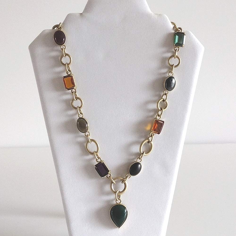 LOFT brushed gold-tone faux jeweled pendant necklace